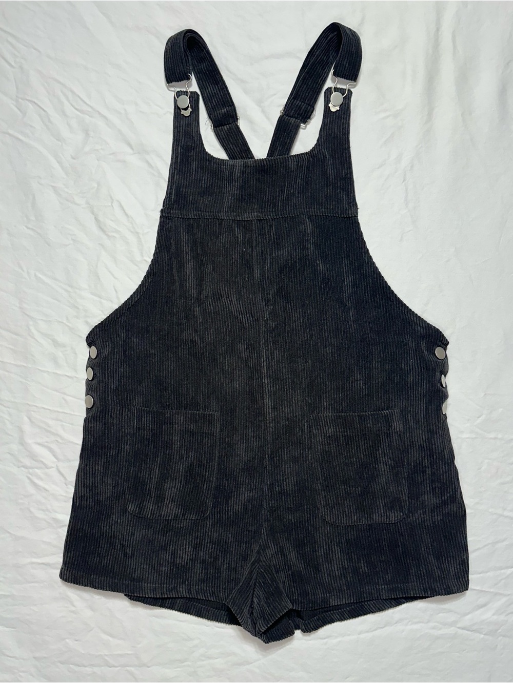 Very J Charcoal Gray Corduroy Short Overalls